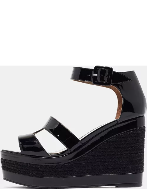 Hermes Black Patent Leather Ilana Espadrille Wedges Sandal