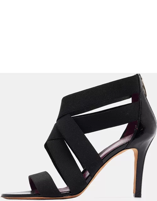Sergio Rossi Black Leather and Elastic Strappy Sandal