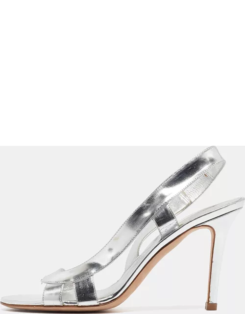 Sergio Rossi Silver Leather Strappy Slingback Sandal