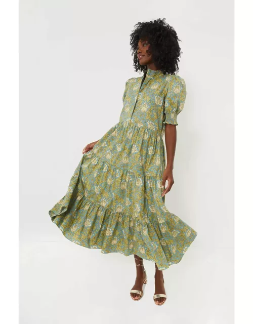 Blue and Green Leafy Floral Bennett Midi Dres