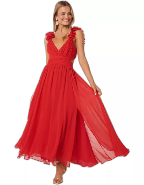 Forever New Women's Selena Ruffle-Shoulder Maxi Dress in Chilli Red