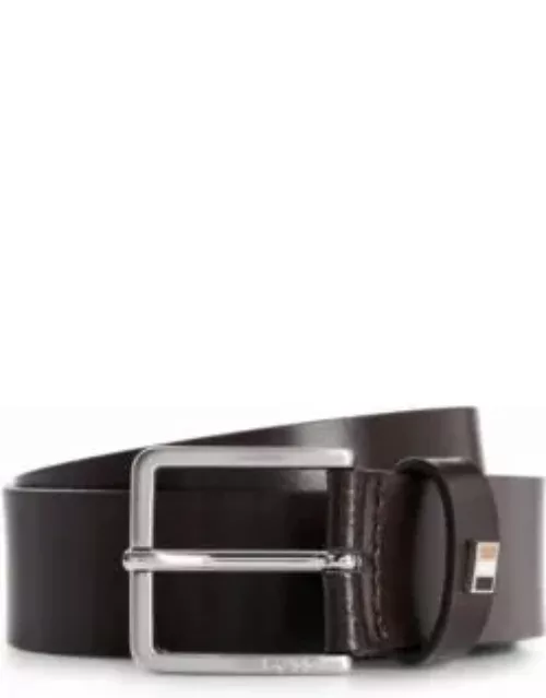 Italian-leather belt with signature-stripe keeper trim- Dark Brown Men's Business Belt