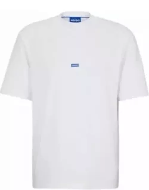 Cotton-jersey T-shirt with blue logo patch- White Men's T-Shirt