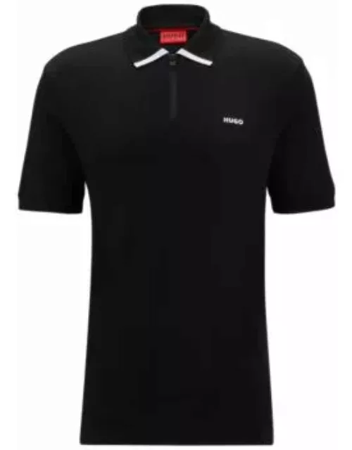 Cotton-piqu polo shirt with contrast logo- Black Men's Polo Shirt