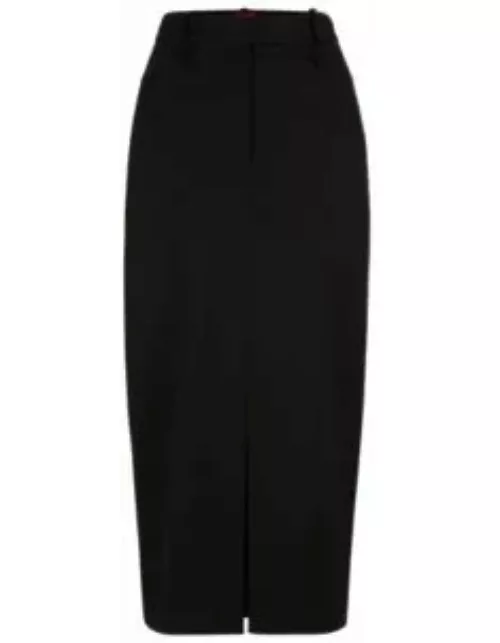 Maxi skirt with high front slit in stretch fabric- Black Women's Business Skirt