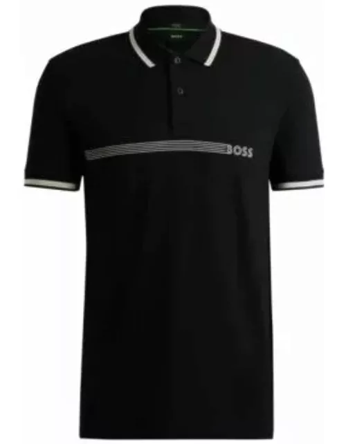 Polo shirt with stripes and logo- Black Men's Polo Shirt