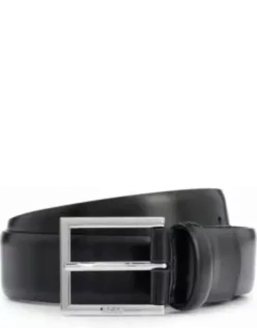 Leather belt with square logo-engraved buckle- Black Men's Business Belt