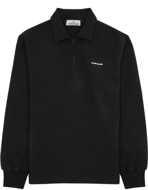Stone Island Logo Half-zip Cotton Sweatshirt - Black
