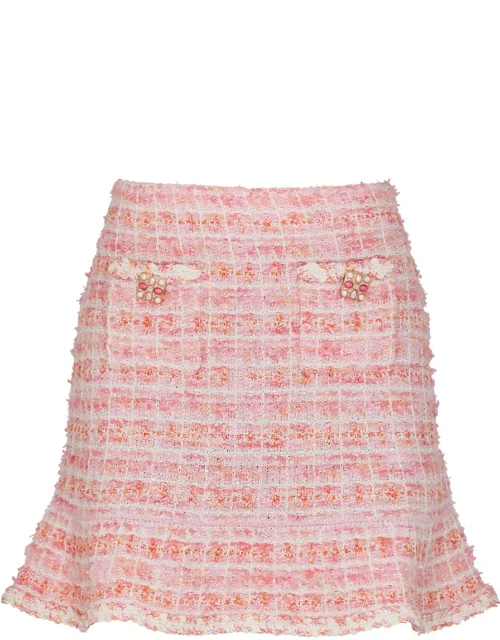Self-portrait Checked Bouclé Knitted Mini Skirt - Pink - L (UK14 / L)