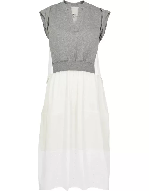 3.1 Phillip Lim Layered Jersey and Cotton-poplin Midi Dress - White And Grey - L (UK14 / L)