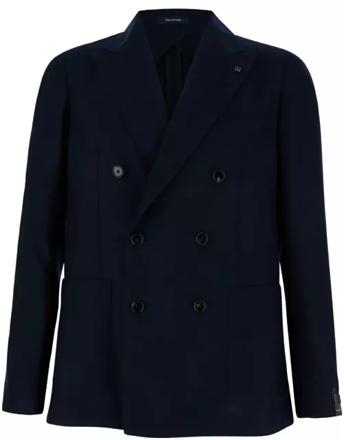 Tagliatore Blue Double Breasted Jacket In Cashmere Man