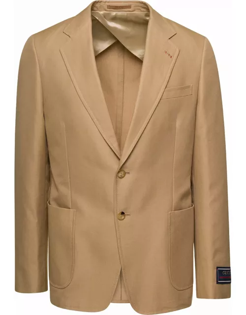 Gucci Beige Mono-breasted Formal Jacket In Cotton Man