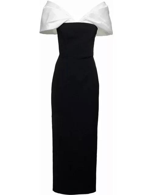 Solace London dakota Maxi Black Dress With Off-shoulder Neckline And Satin Inserts In Polyester Woman