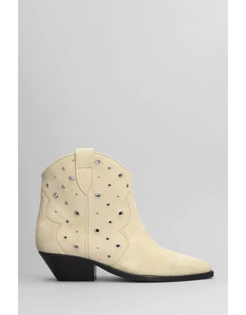 Isabel Marant Dewina Texan Ankle Boots In Beige Suede