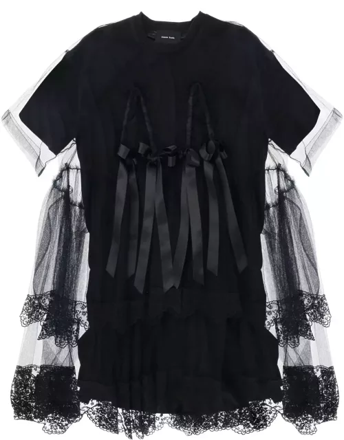 Simone Rocha Midi Dress In Mesh With Lace And Bow