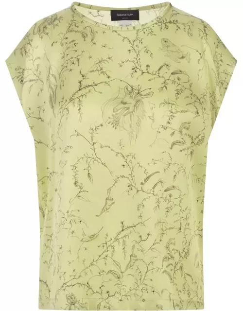 Fabiana Filippi Printed Green Silk Satin Top