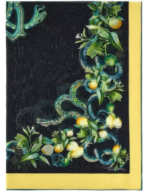 Roberto Cavalli Black Scarf With Lemon Print