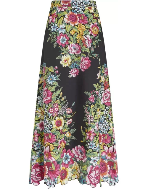 Etro Black Skirt With Bouquet Print