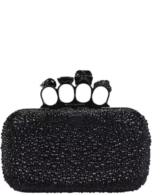 Alexander McQueen Black Skull Four Ring Clutch Bag With Chain