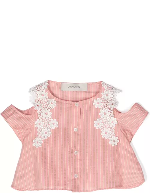 Simonetta Pink Lamé Striped Shirt With Lace