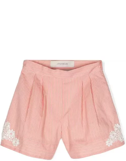 Simonetta Pink Lamé Striped Shorts With Lace