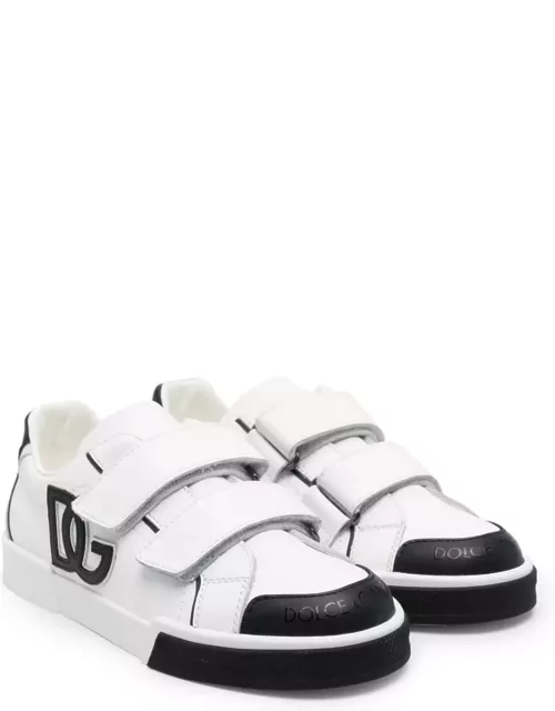 Dolce & Gabbana White And Black Sneakers With Dg Logo