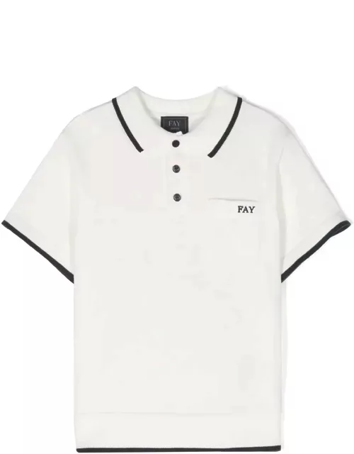 Fay White Polo Shirt With Logo And Blue Stripe