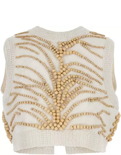 Forte_Forte White Vest With Embroidery And Beads In Cotton Woman