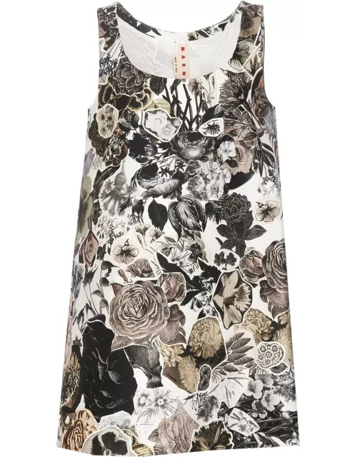 Marni Nocturnal White And Black Flared Cady Dres