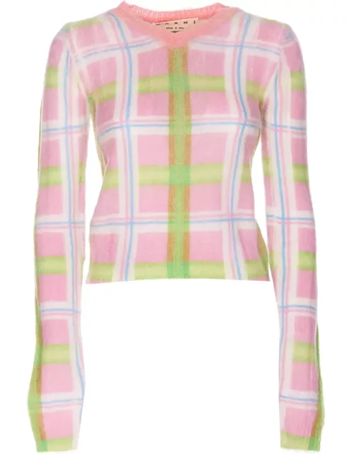 Marni Mohair Brushed Checked Sweater