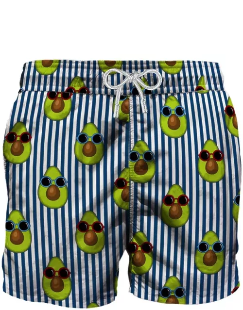 MC2 Saint Barth Blue Striped Mid-length Swim Shorts Avocado Print