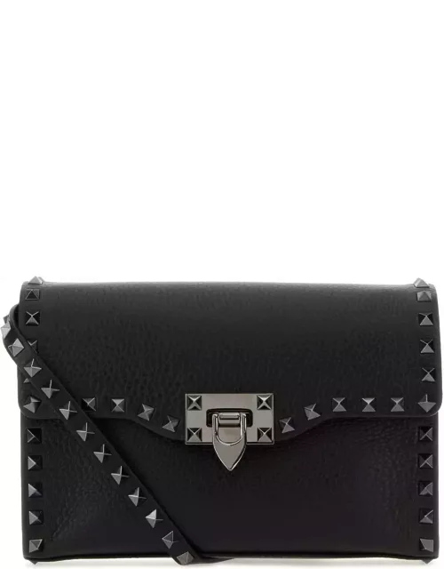 Valentino Garavani Black Leather Small Rocketed Crossbody Bag