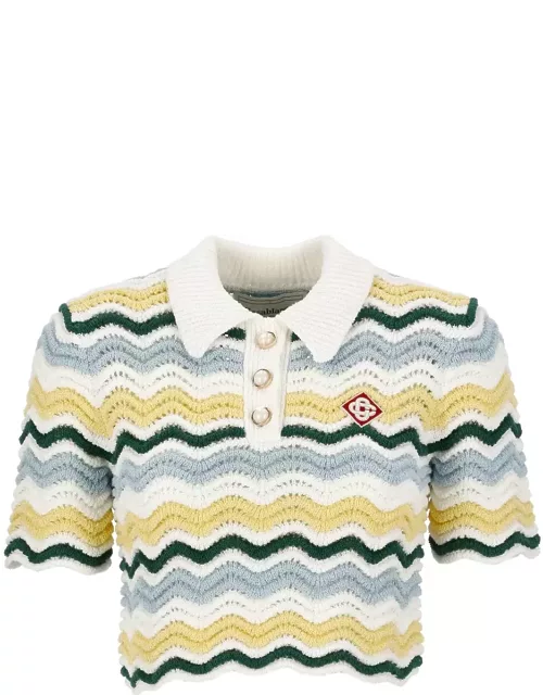 Casablanca Boucle Crochet Cropped Polo Shirt