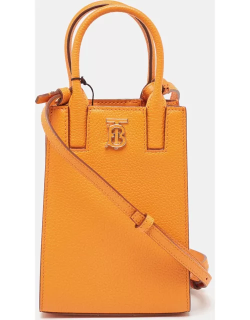 Burberry Orange Leather TB Logo Phone Crossbody Bag