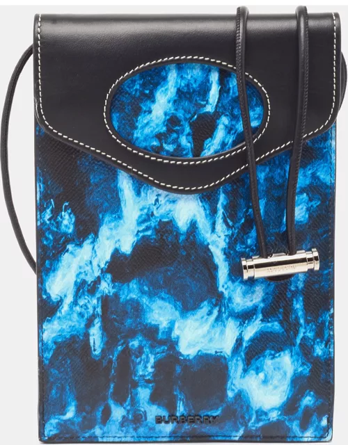 Burberry Blue/Black Water Camo Print Leather Pocket Phone Pouch Crossbody Bag