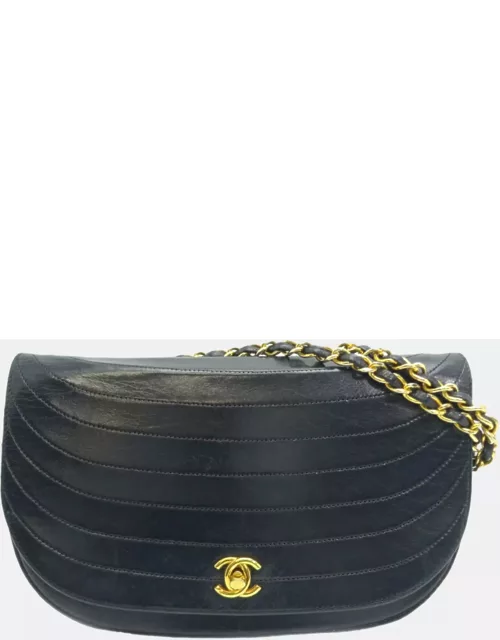 Chanel Black Leather CC Half Moon Chain Shoulder Bag