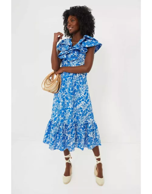 Blue and White Floral Beaufort Midi Dres