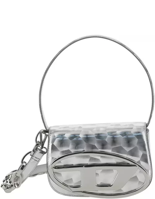 Diesel 1dr Silver Shoulder Bag With Front Metallic Oval D Logo In Techno Fabric Woman