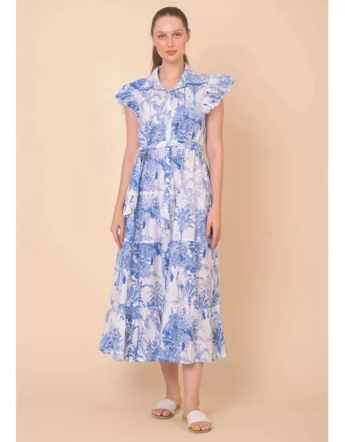 DREAM Long Beach Cotton Dress - Blue Sketch