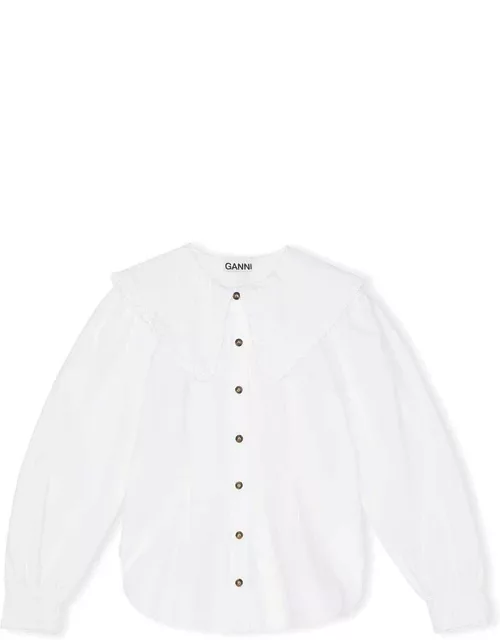 GANNI Frill Collar Organic Cotton Poplin Shirt - Bright White