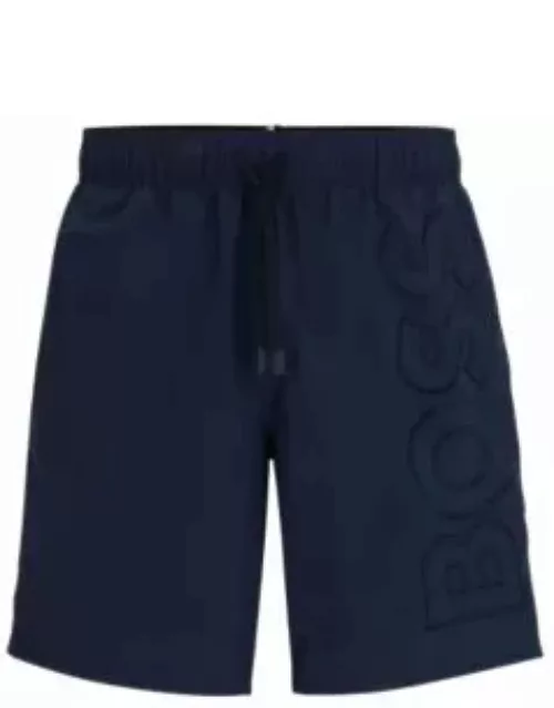 Fully lined swim shorts with 3D logo embroidery- Dark Blue Men's Swim Short