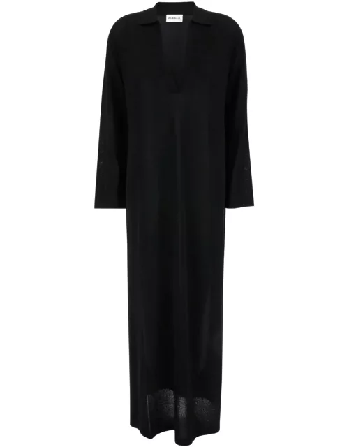 Parosh Maxi Black Skirt With V Neckline In Viscose Blend Woman