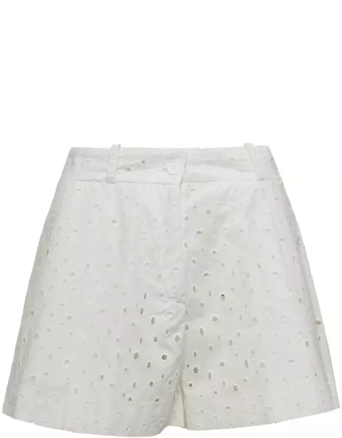 SEMICOUTURE White Broderie Anglaise Shorts In Cotton Blend Woman