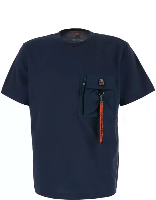 Parajumpers Blue T-shirt With Patch Pocket And Zip In Cotton Man