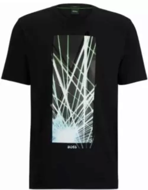 Regular-fit T-shirt in stretch cotton with seasonal artwork- Black Men's T-Shirt