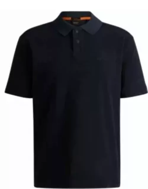Cotton-toweling polo shirt with mixed-technique logo- Dark Blue Men's Polo Shirt