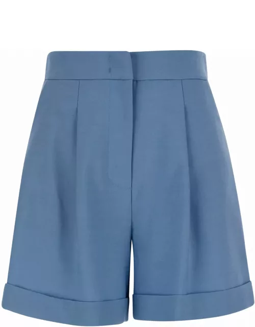 Federica Tosi Light Blue Pleated Shorts In Wool Blend Woman