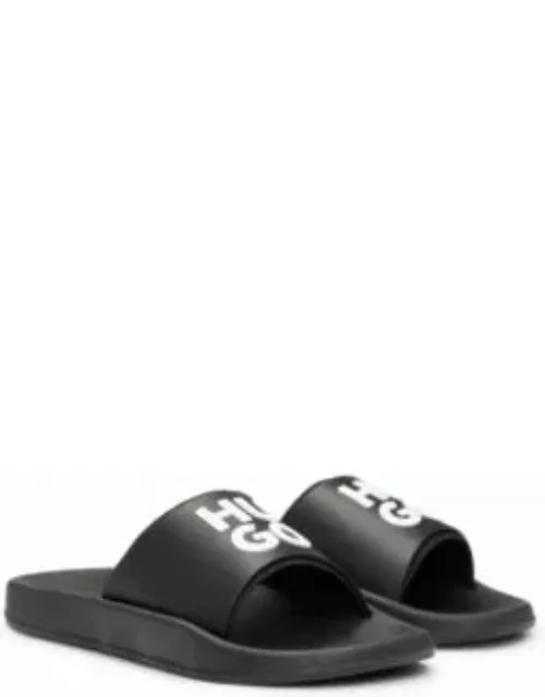 Slides with logo-branded straps- Black Men's Sandal