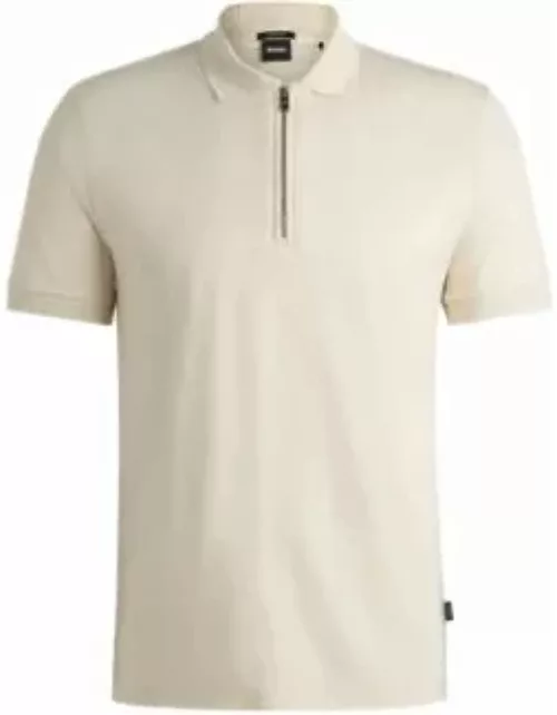 Mercerized-cotton slim-fit polo shirt with zip neck- White Men's Polo Shirt