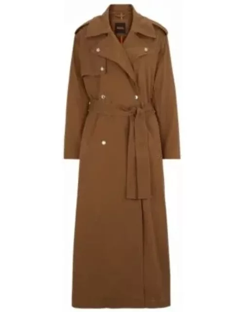 Belted trench coat with hardware trims- Brown Women's Formal Coat